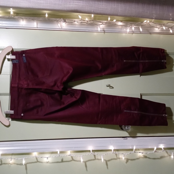 Women's 7 for all mankind zipper  burgundy cropped skinny 24 - Picture 7 of 10